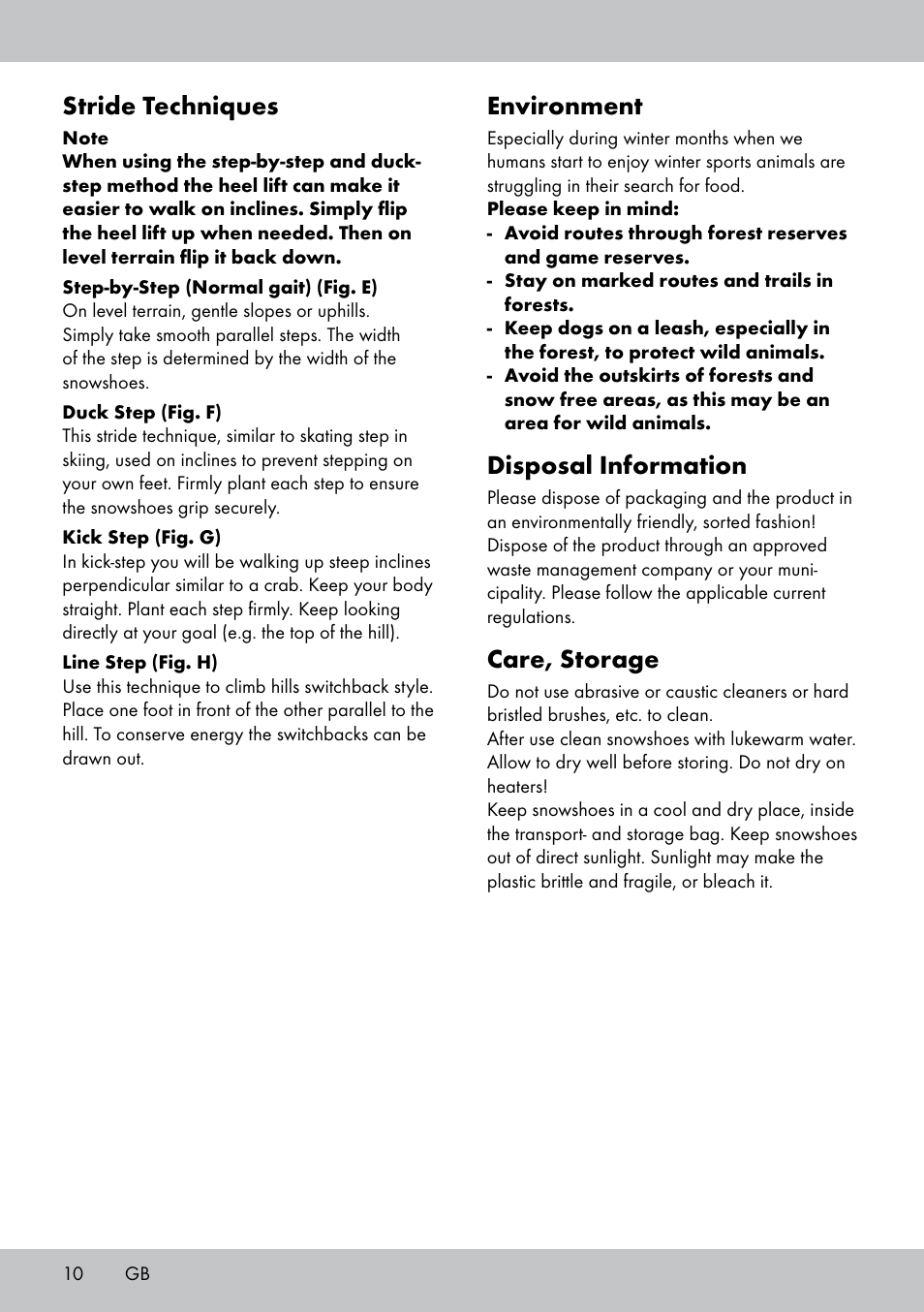 Environment, Disposal information, Care, storage | Stride techniques | Crivit SN-1531 User Manual | Page 10 / 36