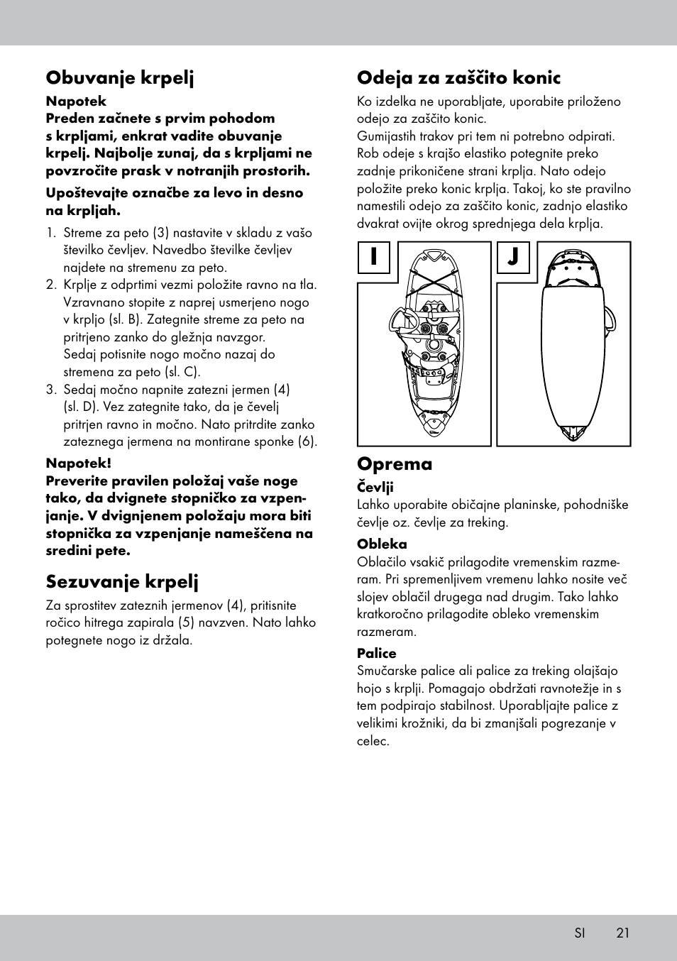 Obuvanje krpelj, Sezuvanje krpelj, Odeja za zaščito konic | Oprema | Crivit SN-1531 User Manual | Page 21 / 36