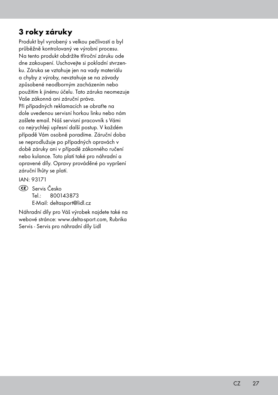 3 roky záruky | Crivit SN-1531 User Manual | Page 27 / 36