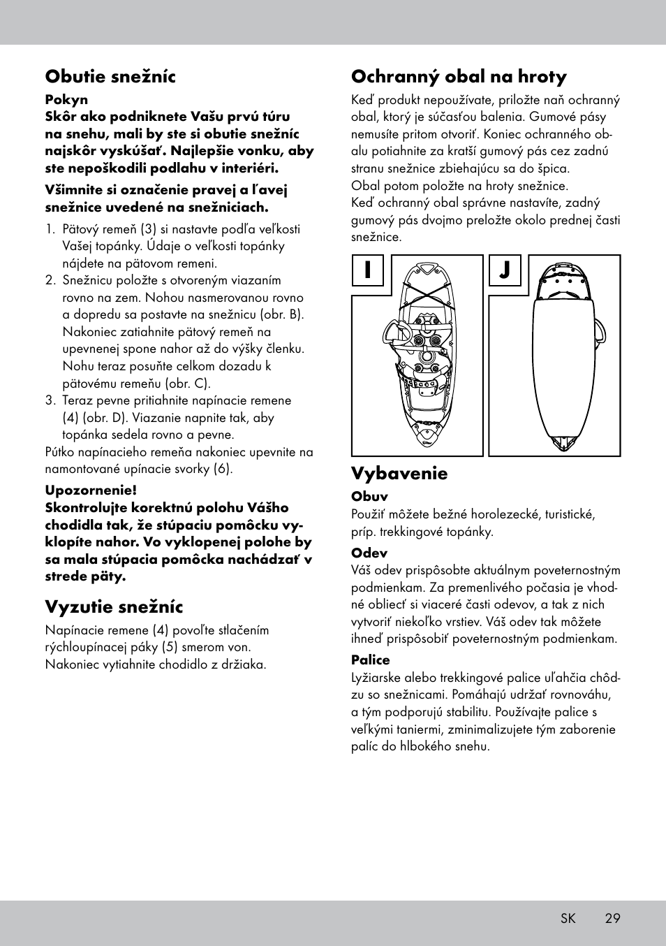 Obutie snežníc, Vyzutie snežníc, Ochranný obal na hroty | Vybavenie | Crivit SN-1531 User Manual | Page 29 / 36