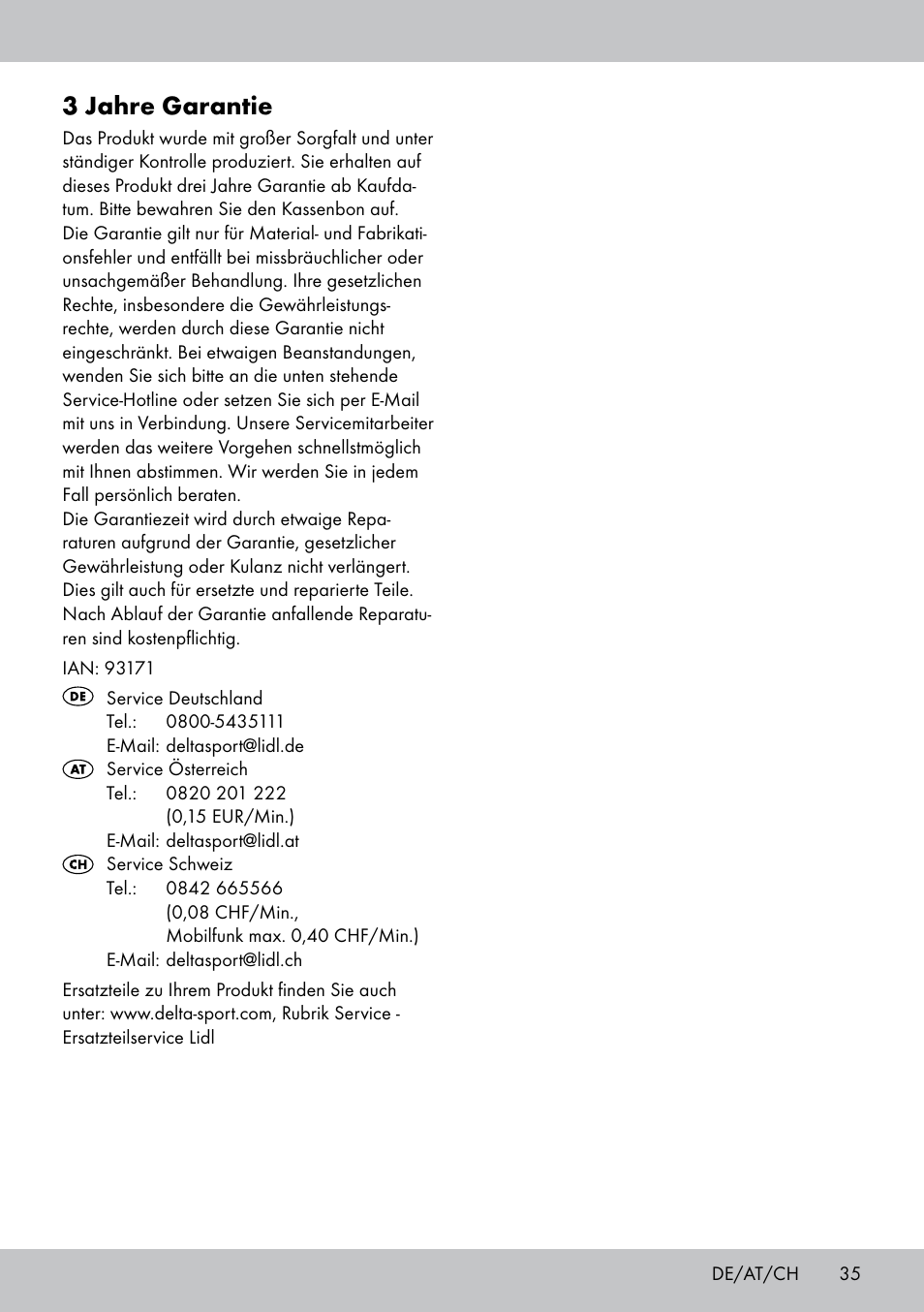 3 jahre garantie | Crivit SN-1531 User Manual | Page 35 / 36