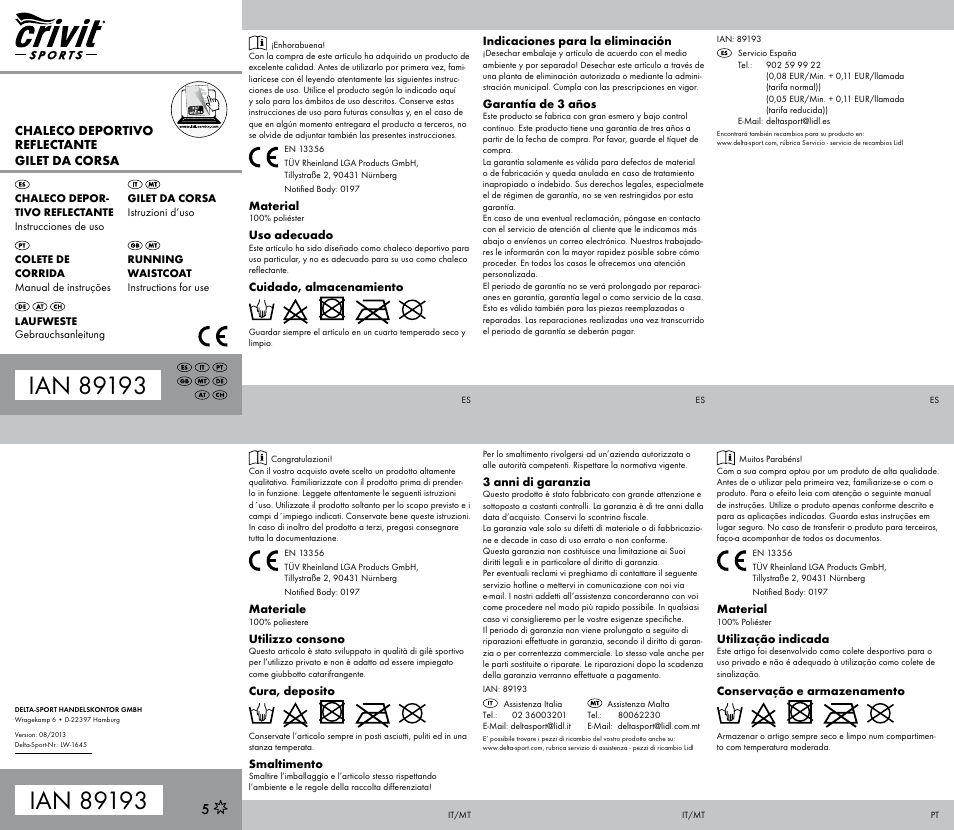 Crivit Running Belt \ Running Waistcoat User Manual | 2 pages