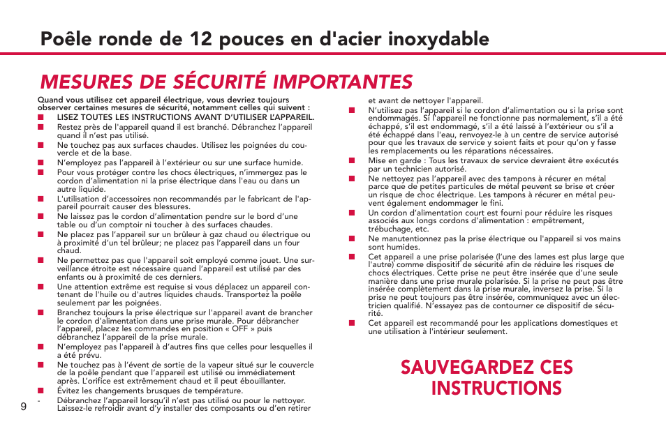 Sauvegardez ces instructions | Deni 8275 User Manual | Page 10 / 24