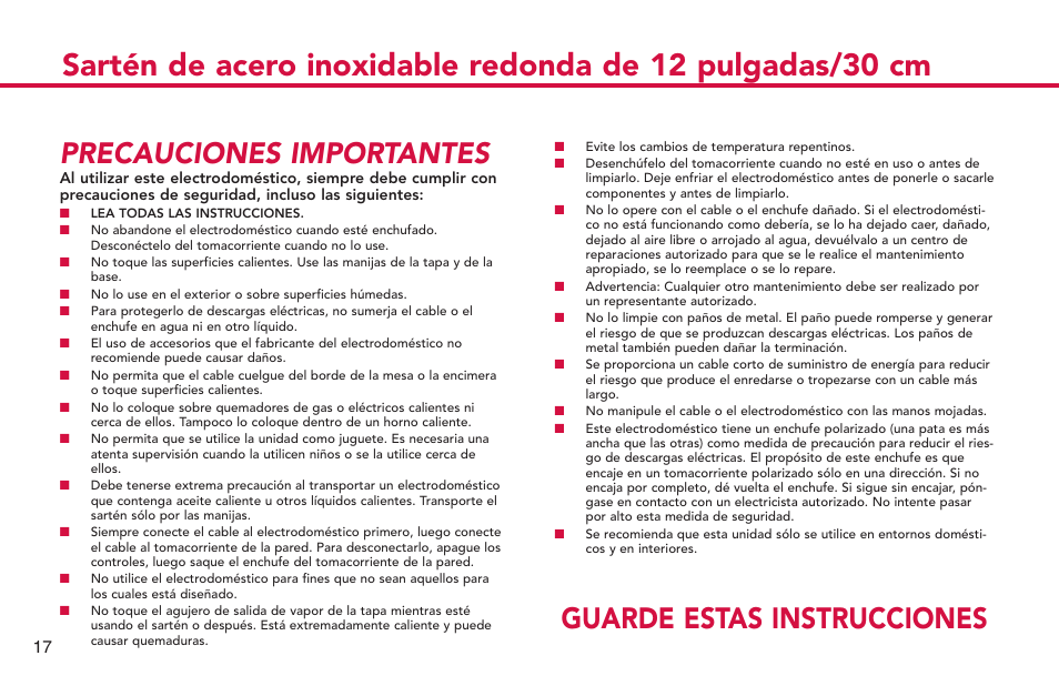 Precauciones importantes, Guarde estas instrucciones | Deni 8275 User Manual | Page 18 / 24