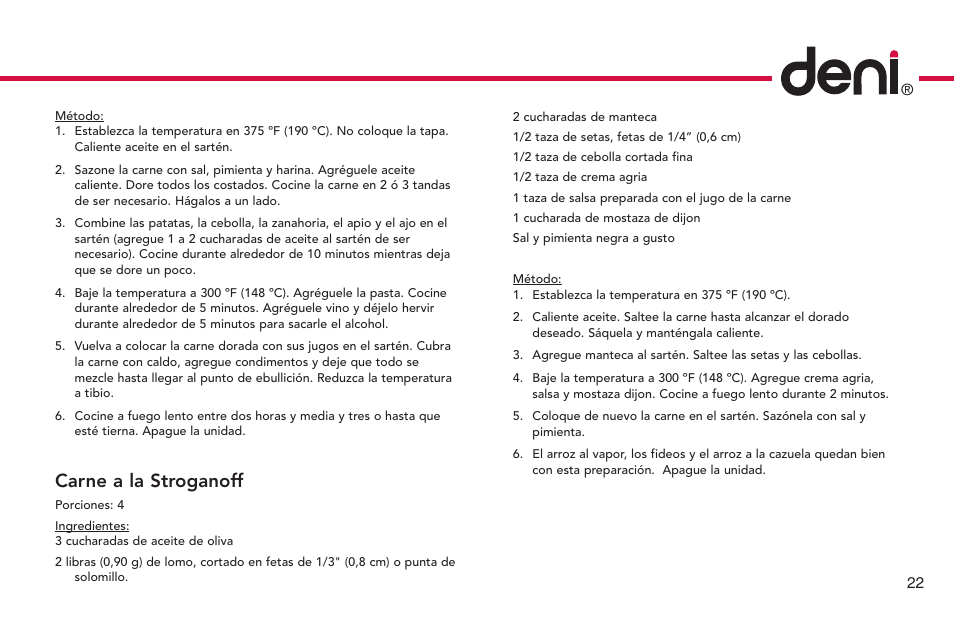 Carne a la stroganoff | Deni 8275 User Manual | Page 23 / 24