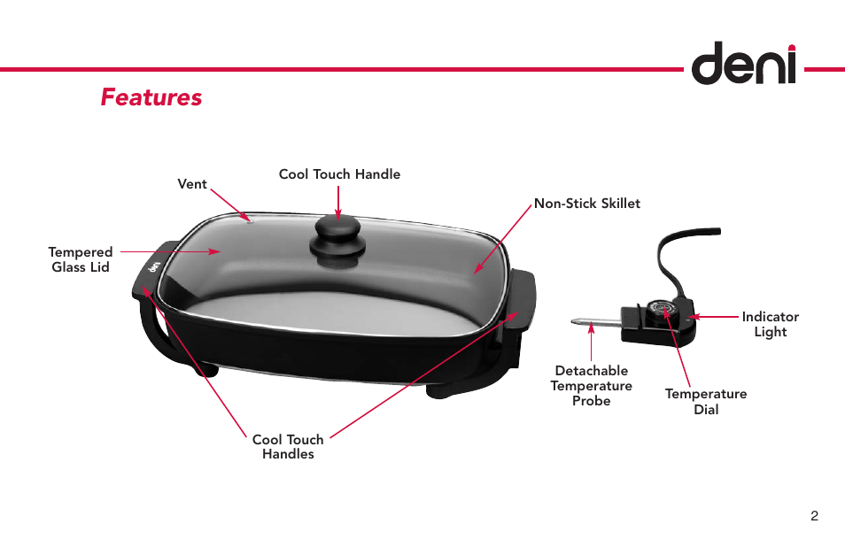 Features | Deni Electric Skillet 8255 User Manual | Page 3 / 8