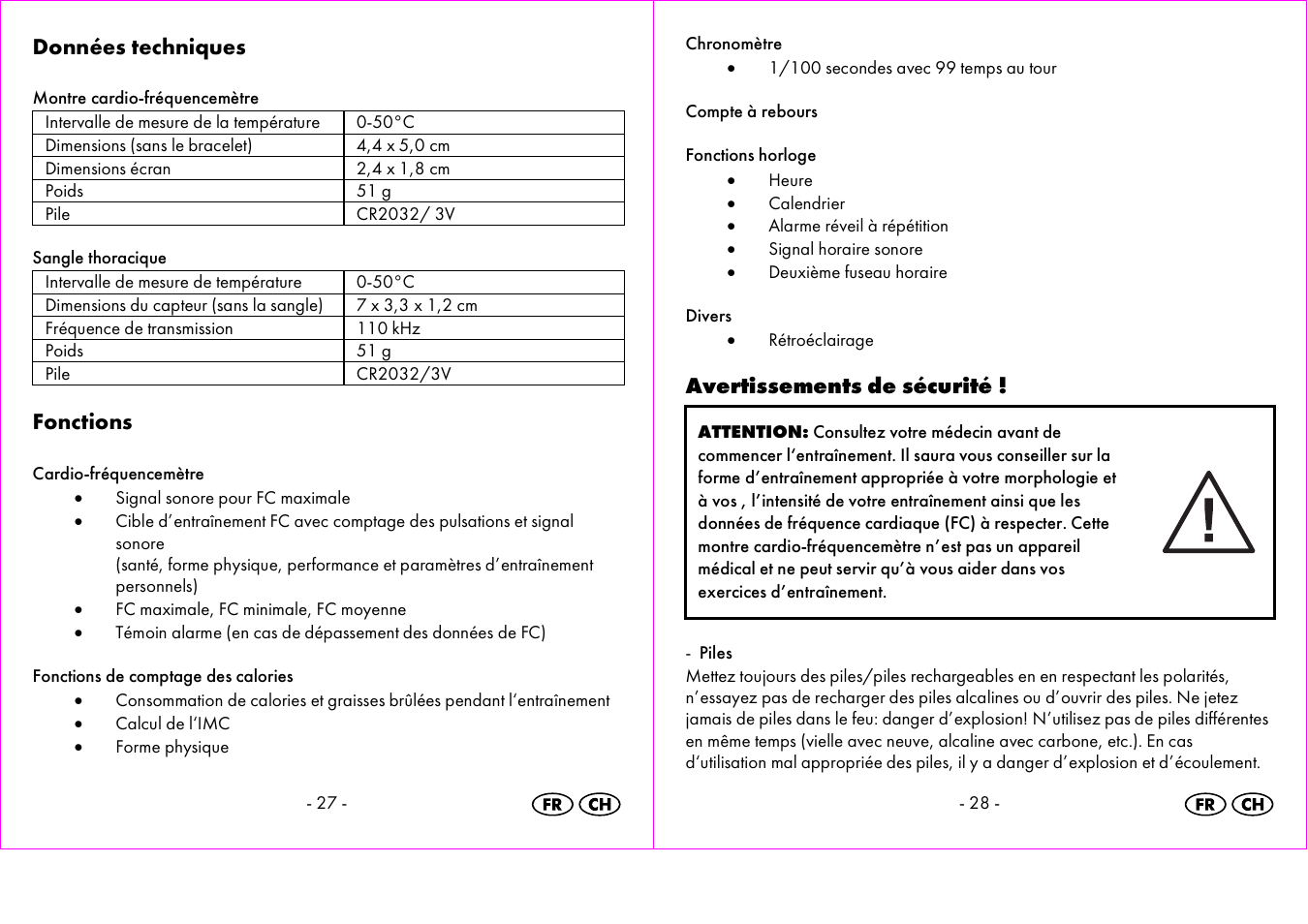 Données techniques, Fonctions, Avertissements de sécurité | Crivit 1-LD3473 User Manual | Page 15 / 48