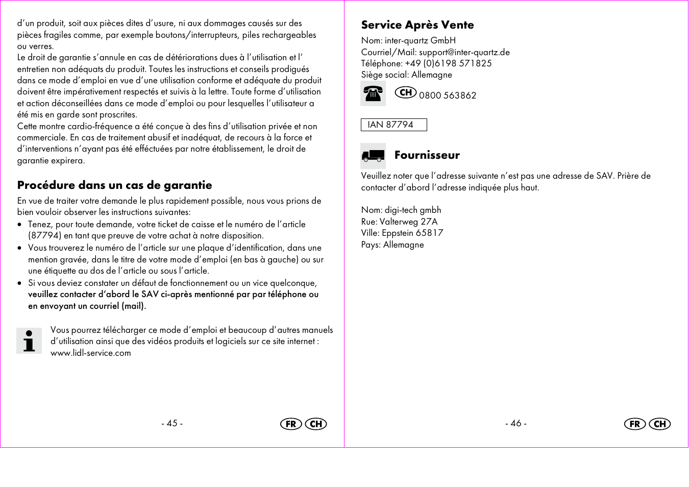 Procédure dans un cas de garantie, Service après vente, Fournisseur | Crivit 1-LD3473 User Manual | Page 24 / 48