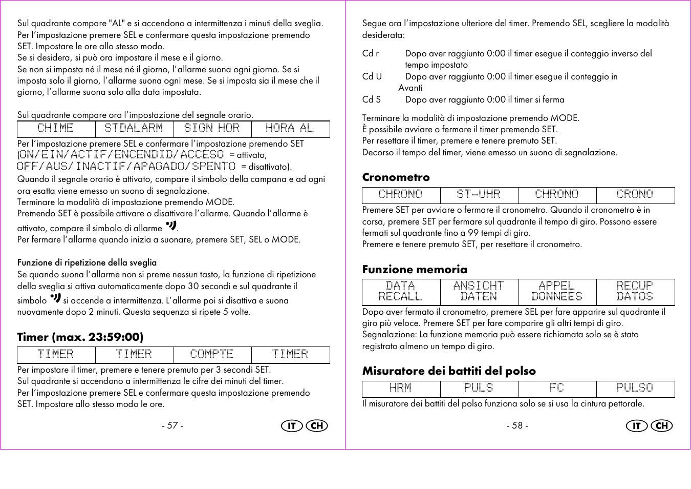 Cronometro, Misuratore dei battiti del polso | Crivit 1-LD3473 User Manual | Page 30 / 48