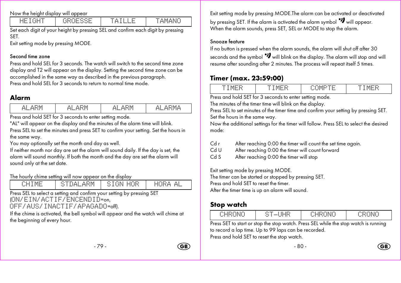 Alarm, Stop watch | Crivit 1-LD3473 User Manual | Page 41 / 48