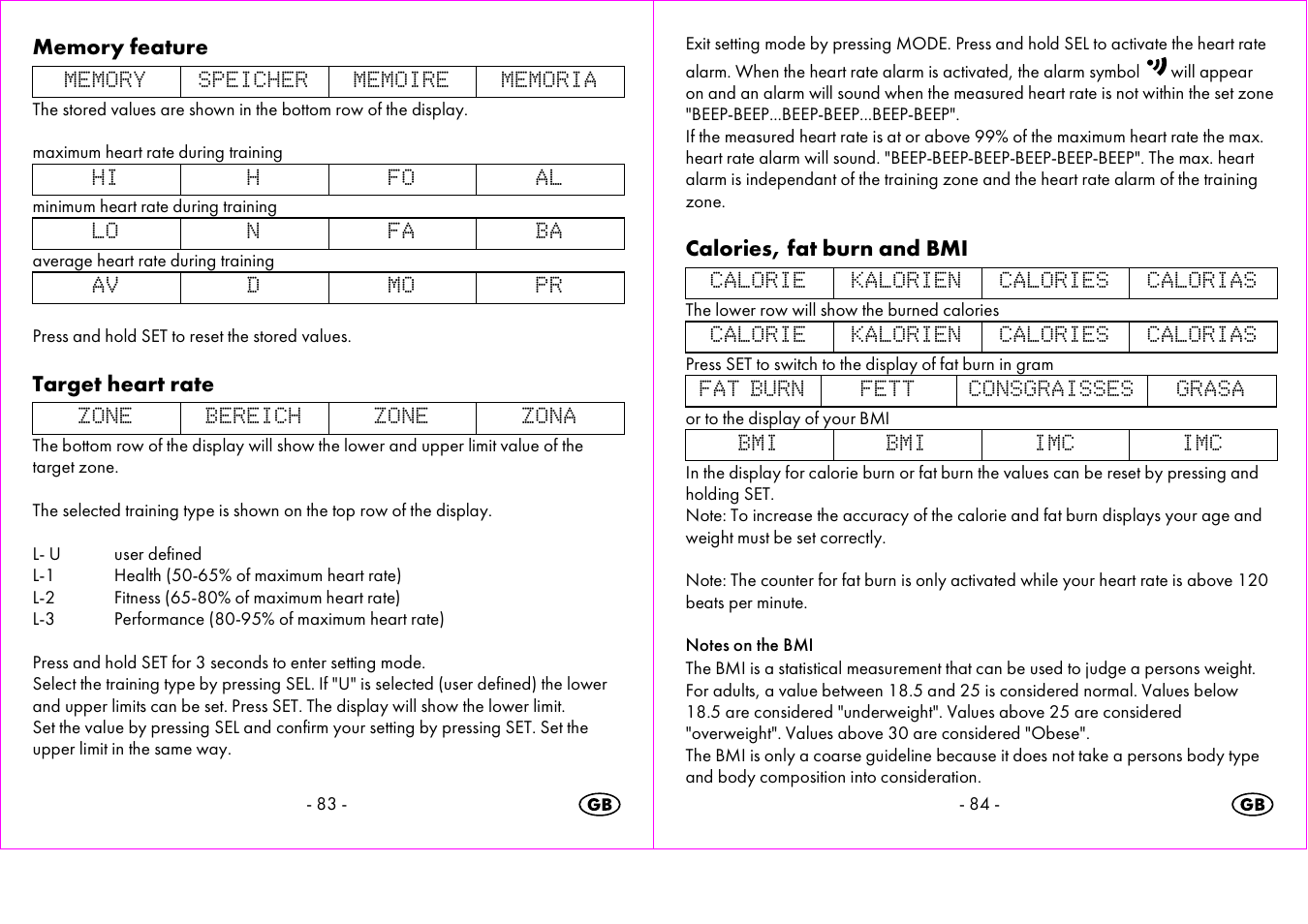 Target heart rate, Calories, fat burn and bmi | Crivit 1-LD3473 User Manual | Page 43 / 48