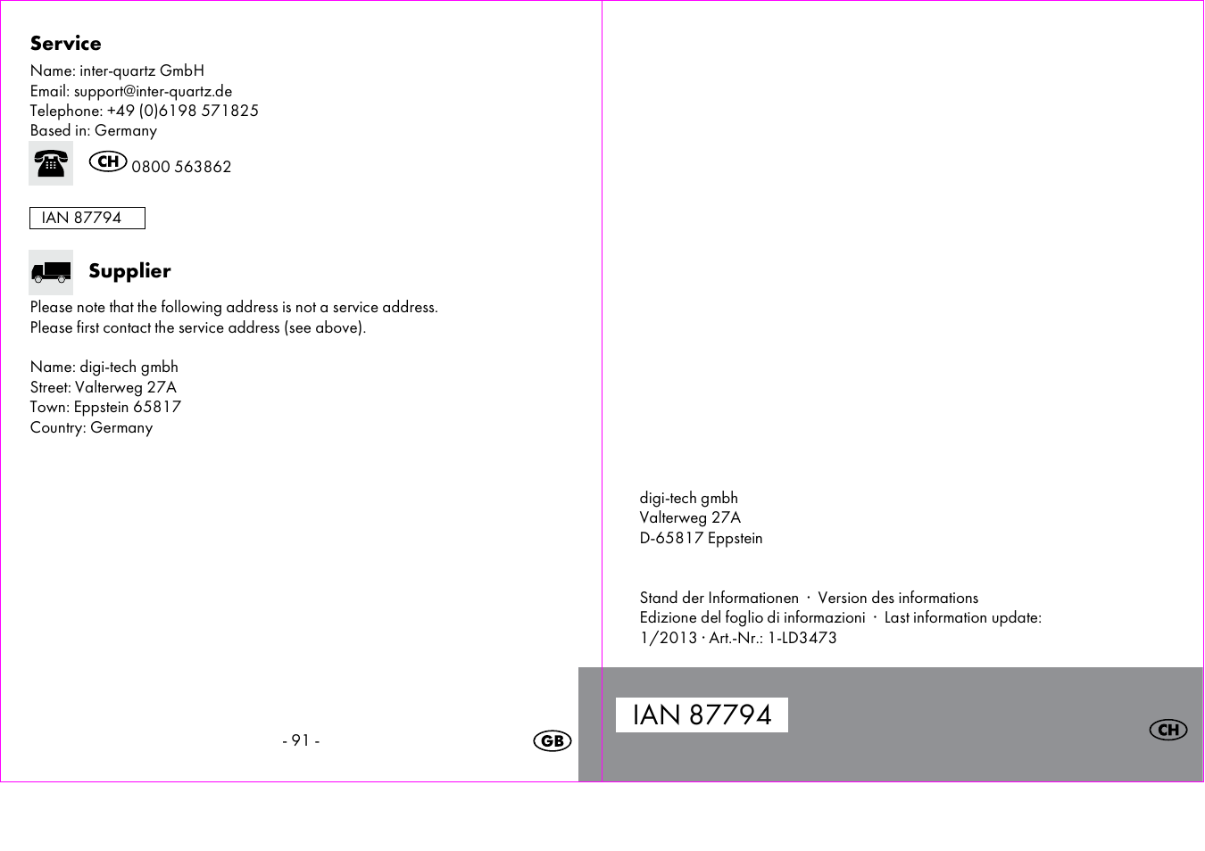 Crivit 1-LD3473 User Manual | Page 47 / 48