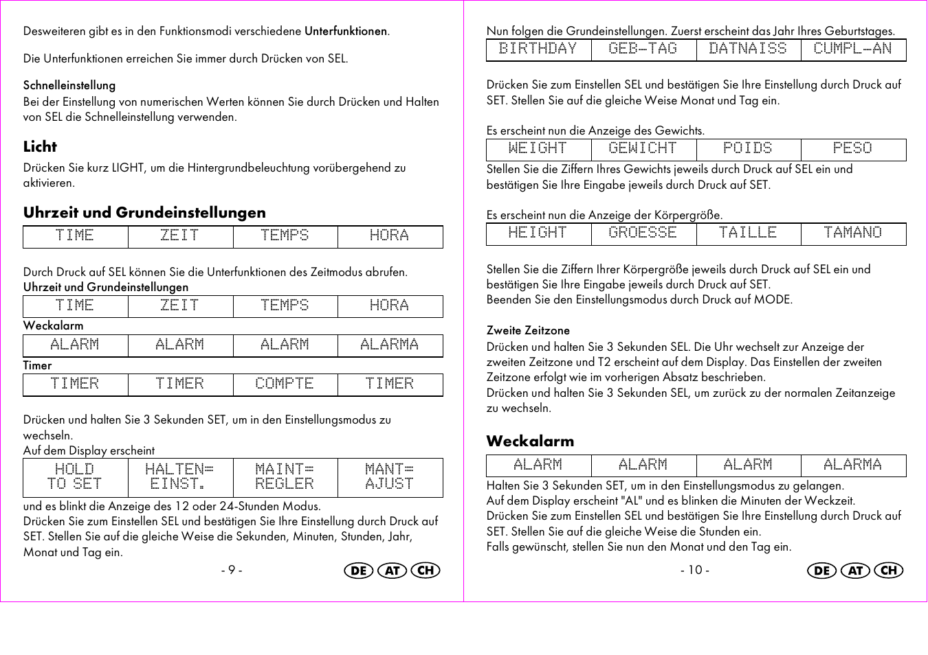 Licht, Uhrzeit und grundeinstellungen, Weckalarm | Crivit 1-LD3473 User Manual | Page 6 / 48