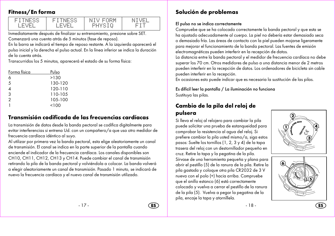 Fitness/en forma, Solución de problemas, Cambio de la pila del reloj de pulsera | Crivit 1-LD3473 User Manual | Page 10 / 60