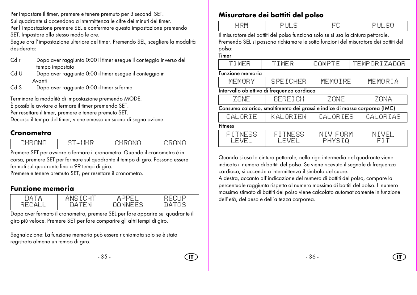 Cronometro, Misuratore dei battiti del polso | Crivit 1-LD3473 User Manual | Page 19 / 60