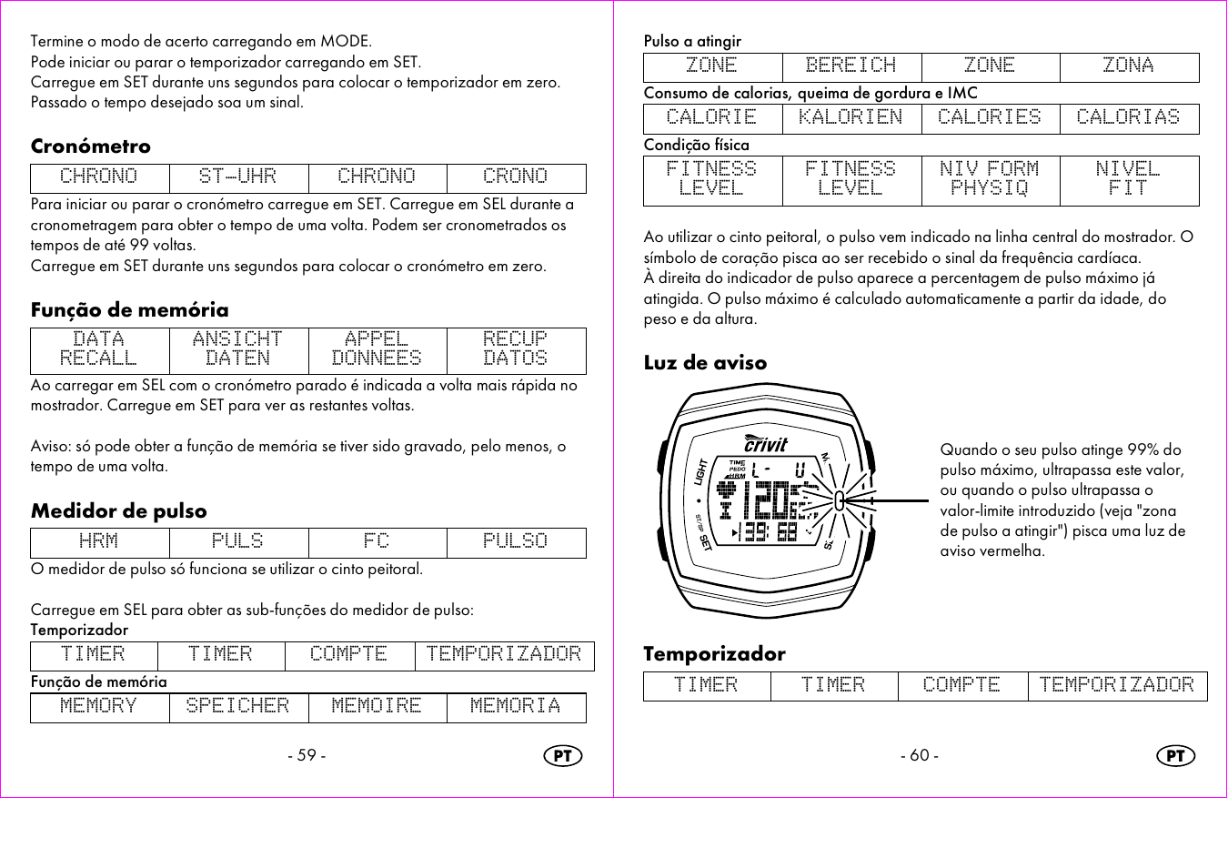 Cronómetro, Função de memória, Medidor de pulso | Luz de aviso, Temporizador | Crivit 1-LD3473 User Manual | Page 31 / 60