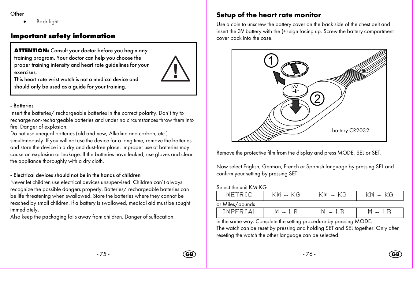 Important safety information, Setup of the heart rate monitor | Crivit 1-LD3473 User Manual | Page 39 / 60