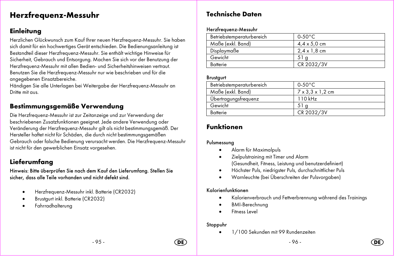 Herzfrequenz-messuhr, Einleitung, Bestimmungsgemäße verwendung | Lieferumfang, Technische daten, Funktionen | Crivit 1-LD3473 User Manual | Page 49 / 60