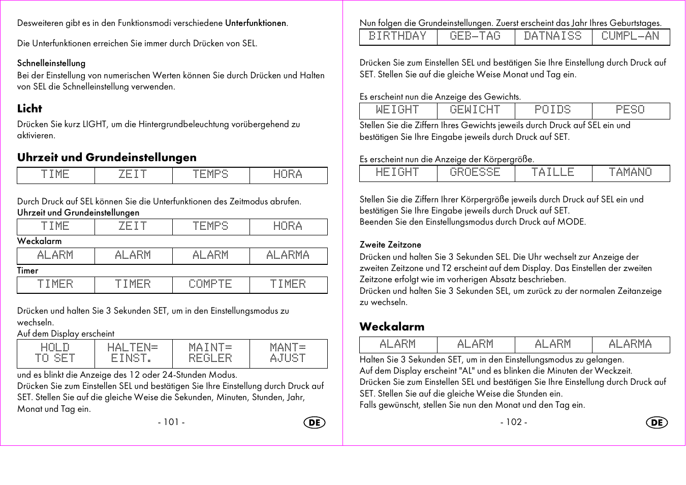 Licht, Uhrzeit und grundeinstellungen, Weckalarm | Crivit 1-LD3473 User Manual | Page 52 / 60