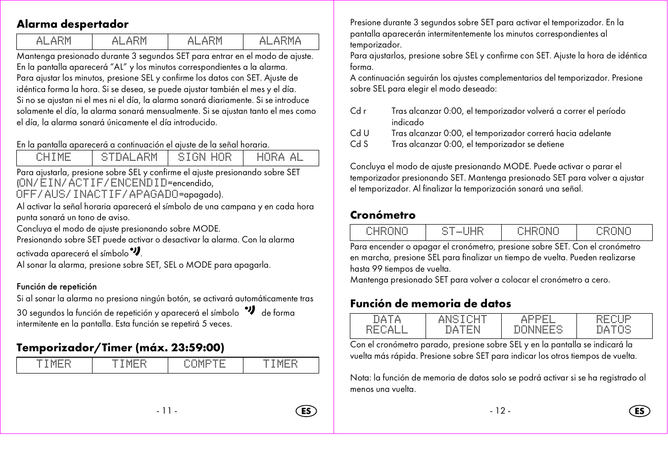 Alarma despertador, Cronómetro | Crivit 1-LD3473 User Manual | Page 7 / 60