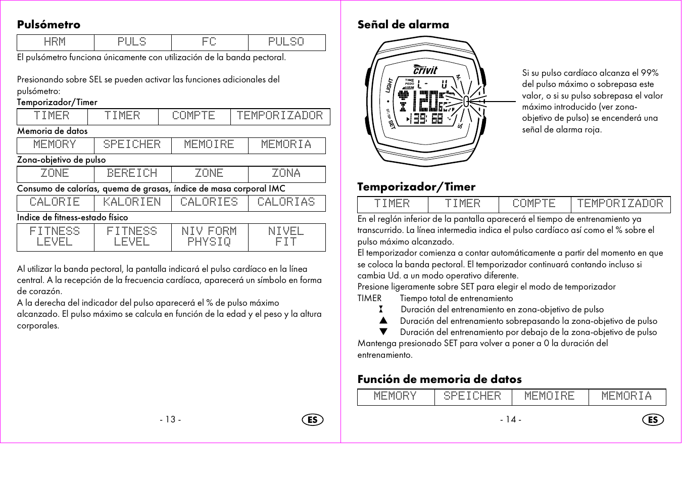 Pulsómetro, Señal de alarma, Temporizador/timer | Crivit 1-LD3473 User Manual | Page 8 / 60