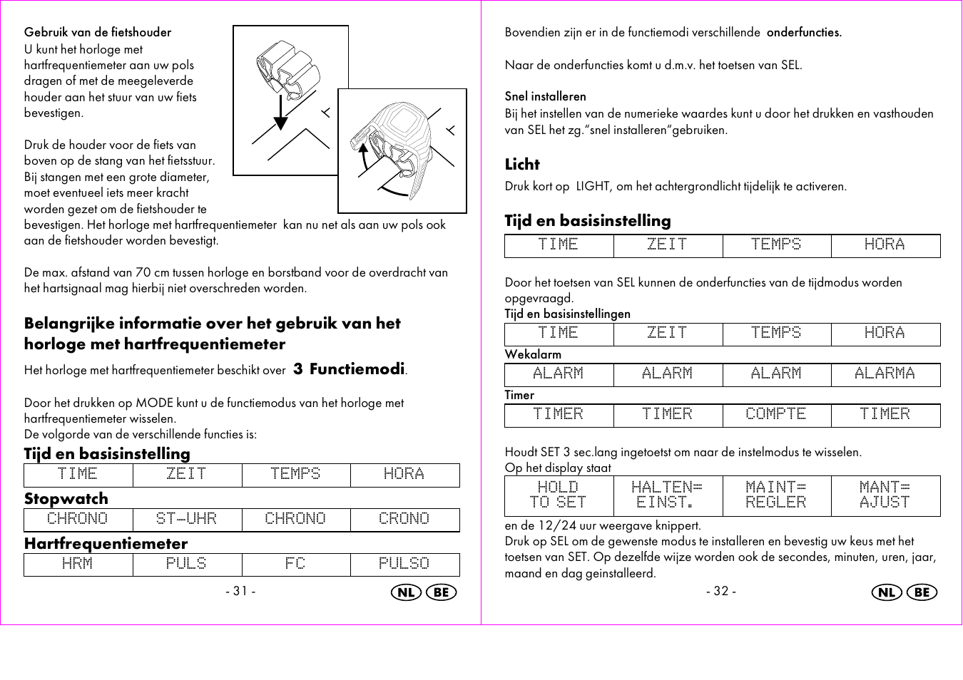 Functiemodi, Tijd en basisinstelling, Stopwatch | Hartfrequentiemeter, Licht | Crivit 1-LD3473 User Manual | Page 17 / 48