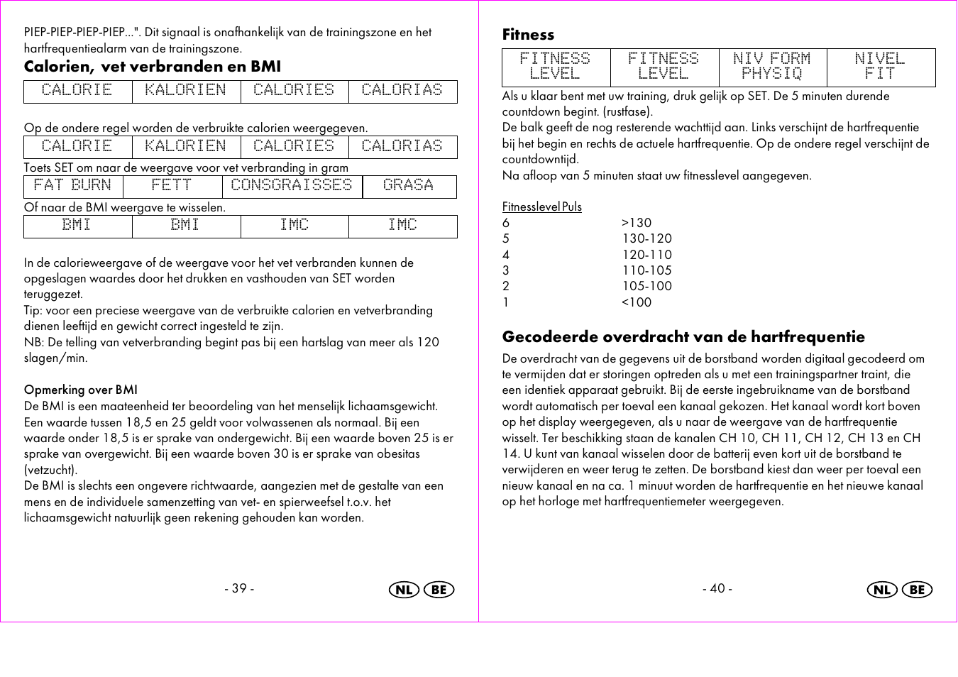 Calorien, vet verbranden en bmi, Fitness, Gecodeerde overdracht van de hartfrequentie | Crivit 1-LD3473 User Manual | Page 21 / 48