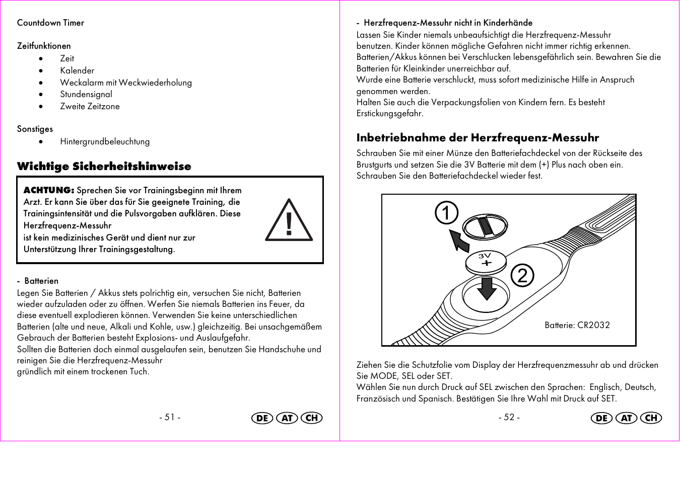 Wichtige sicherheitshinweise, Inbetriebnahme der herzfrequenz-messuhr | Crivit 1-LD3473 User Manual | Page 27 / 48