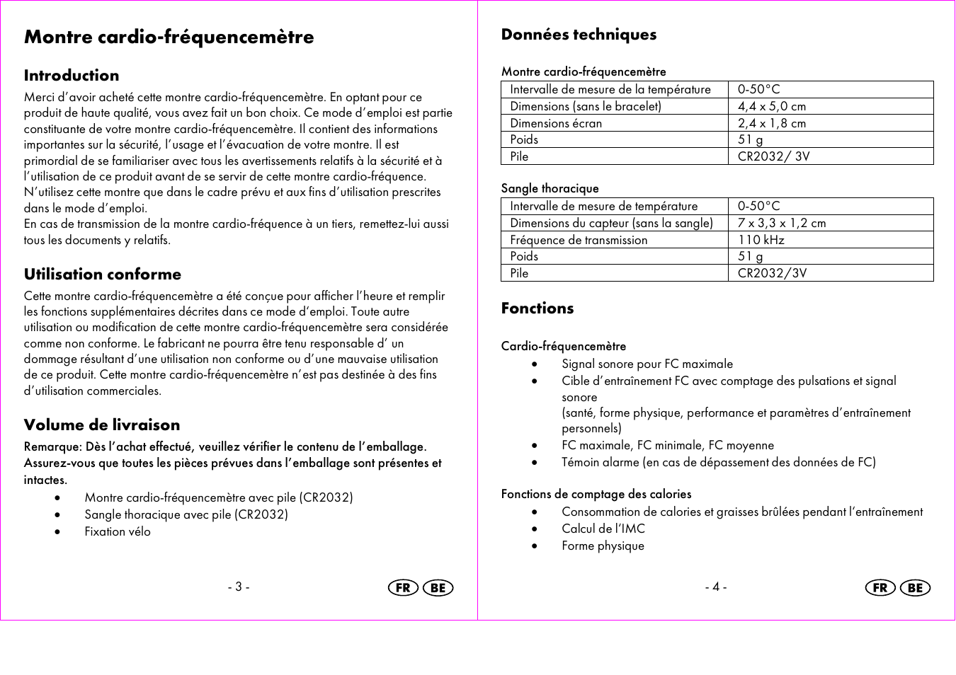 Montre cardio-fréquencemètre, Introduction, Utilisation conforme | Volume de livraison, Données techniques, Fonctions | Crivit 1-LD3473 User Manual | Page 3 / 48