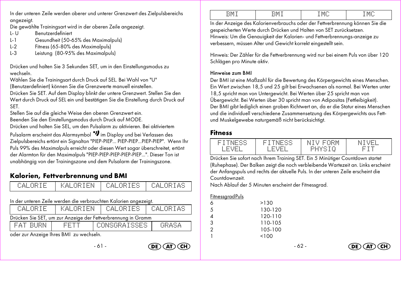 Kalorien, fettverbrennung und bmi, Fitness | Crivit 1-LD3473 User Manual | Page 32 / 48