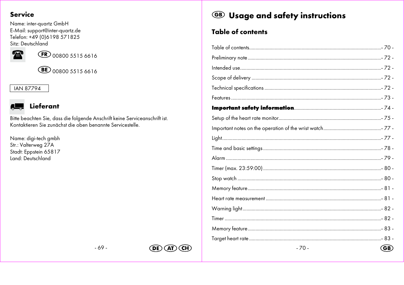 Usage and safety instructions | Crivit 1-LD3473 User Manual | Page 36 / 48