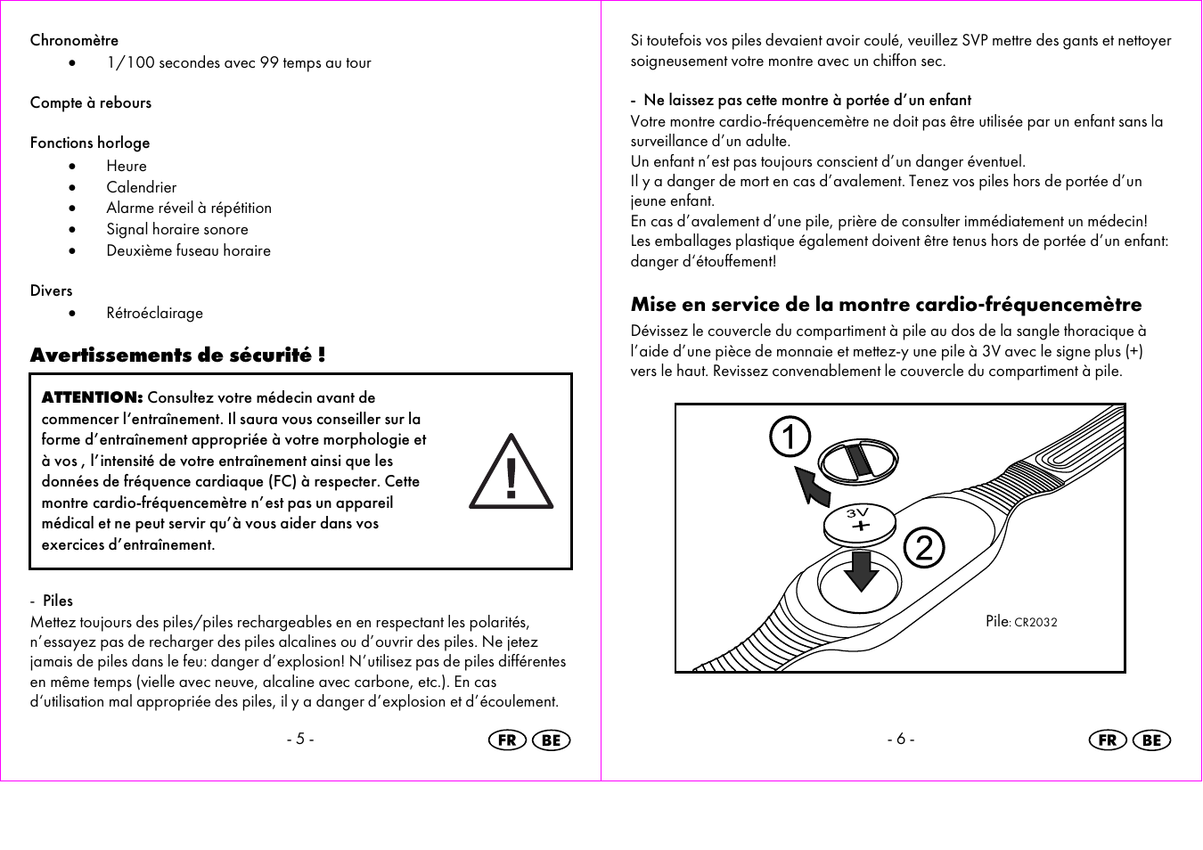 Avertissements de sécurité, Mise en service de la montre cardio-fréquencemètre | Crivit 1-LD3473 User Manual | Page 4 / 48