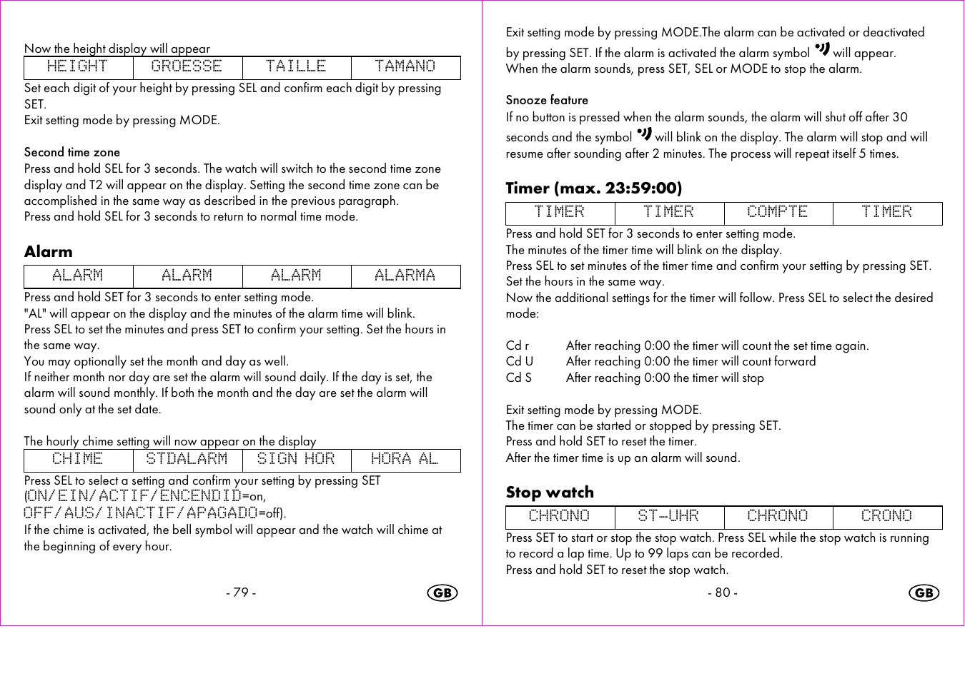 Alarm, Stop watch | Crivit 1-LD3473 User Manual | Page 41 / 48