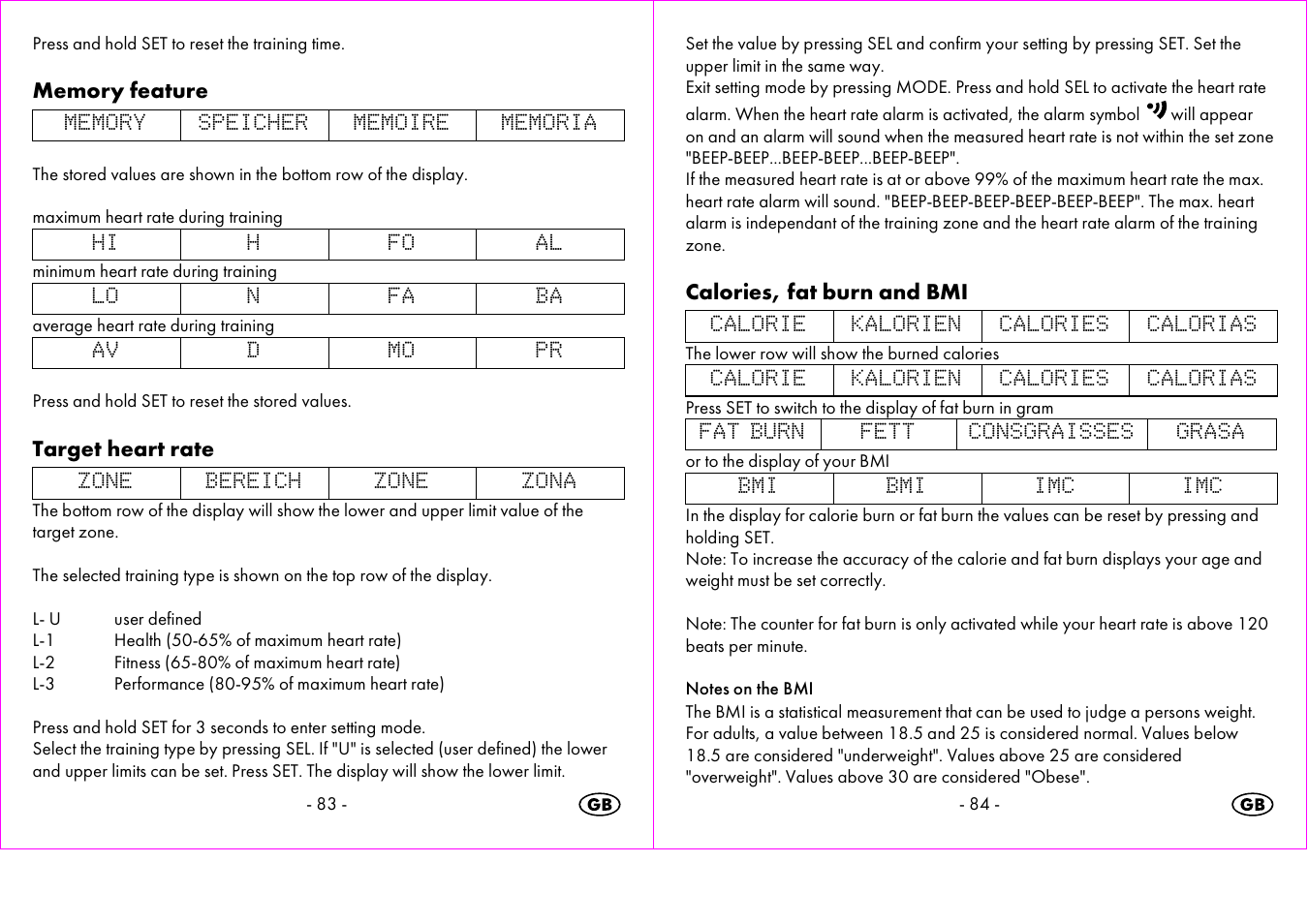 Target heart rate, Calories, fat burn and bmi | Crivit 1-LD3473 User Manual | Page 43 / 48
