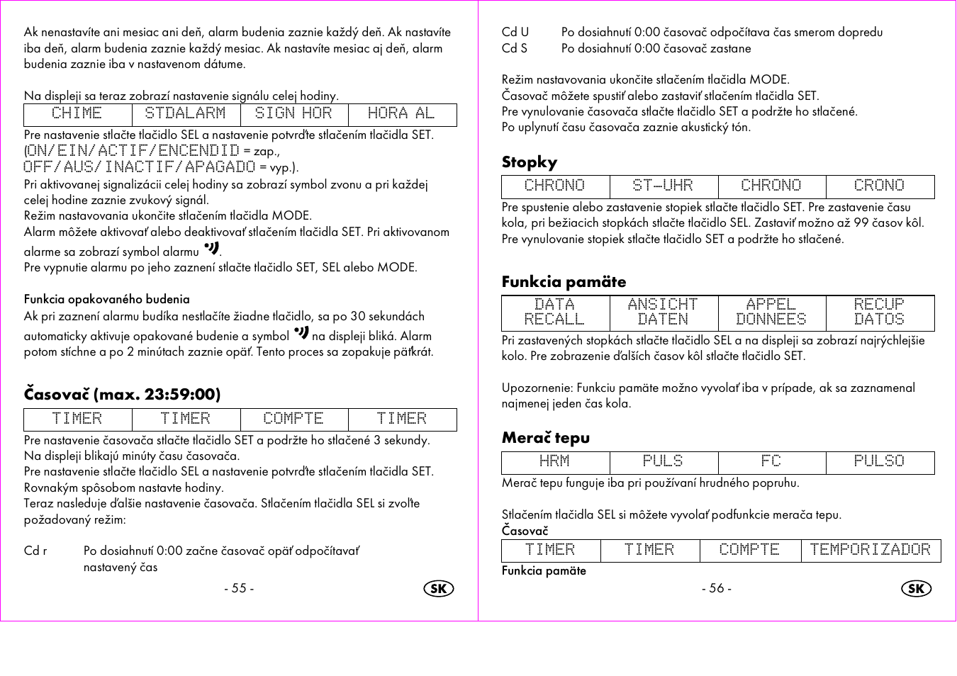 Stopky, Funkcia pamäte, Merač tepu | Crivit 1-LD3473 User Manual | Page 29 / 47