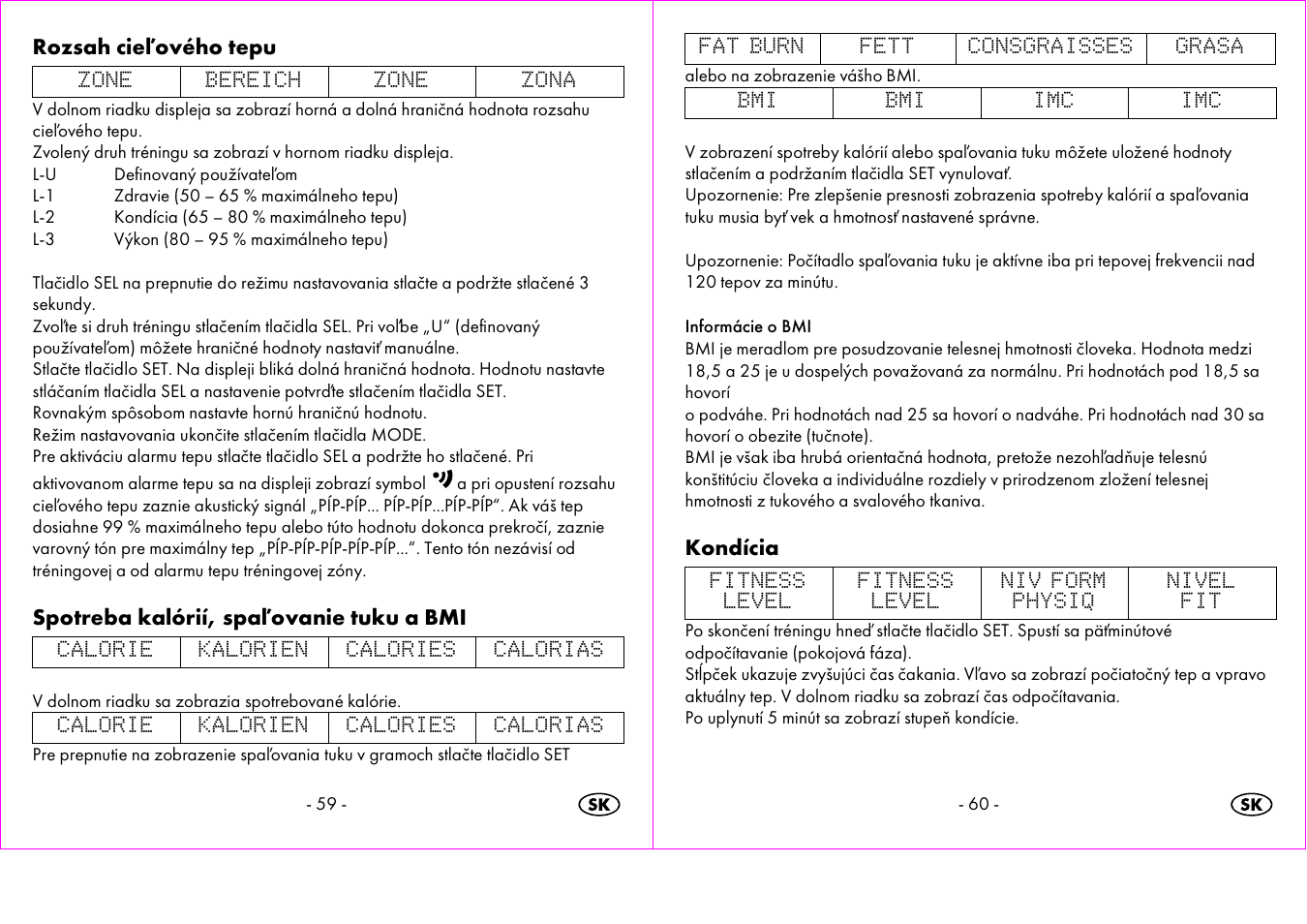 Rozsah cieľového tepu, Spotreba kalórií, spaľovanie tuku a bmi, Kondícia | Crivit 1-LD3473 User Manual | Page 31 / 47