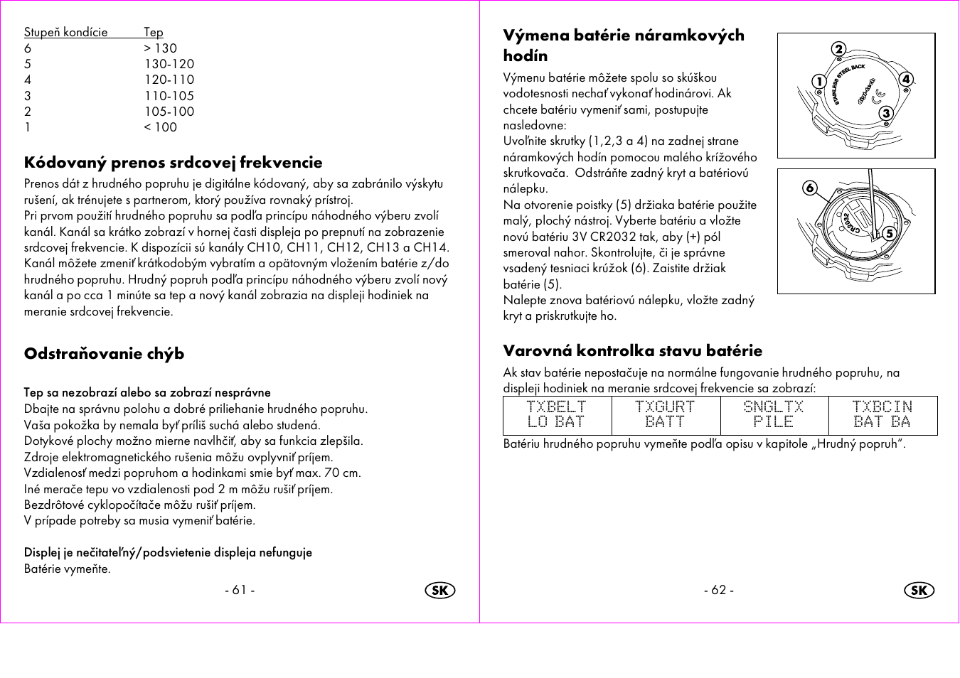 Kódovaný prenos srdcovej frekvencie, Odstraňovanie chýb, Výmena batérie náramkových hodín | Varovná kontrolka stavu batérie | Crivit 1-LD3473 User Manual | Page 32 / 47