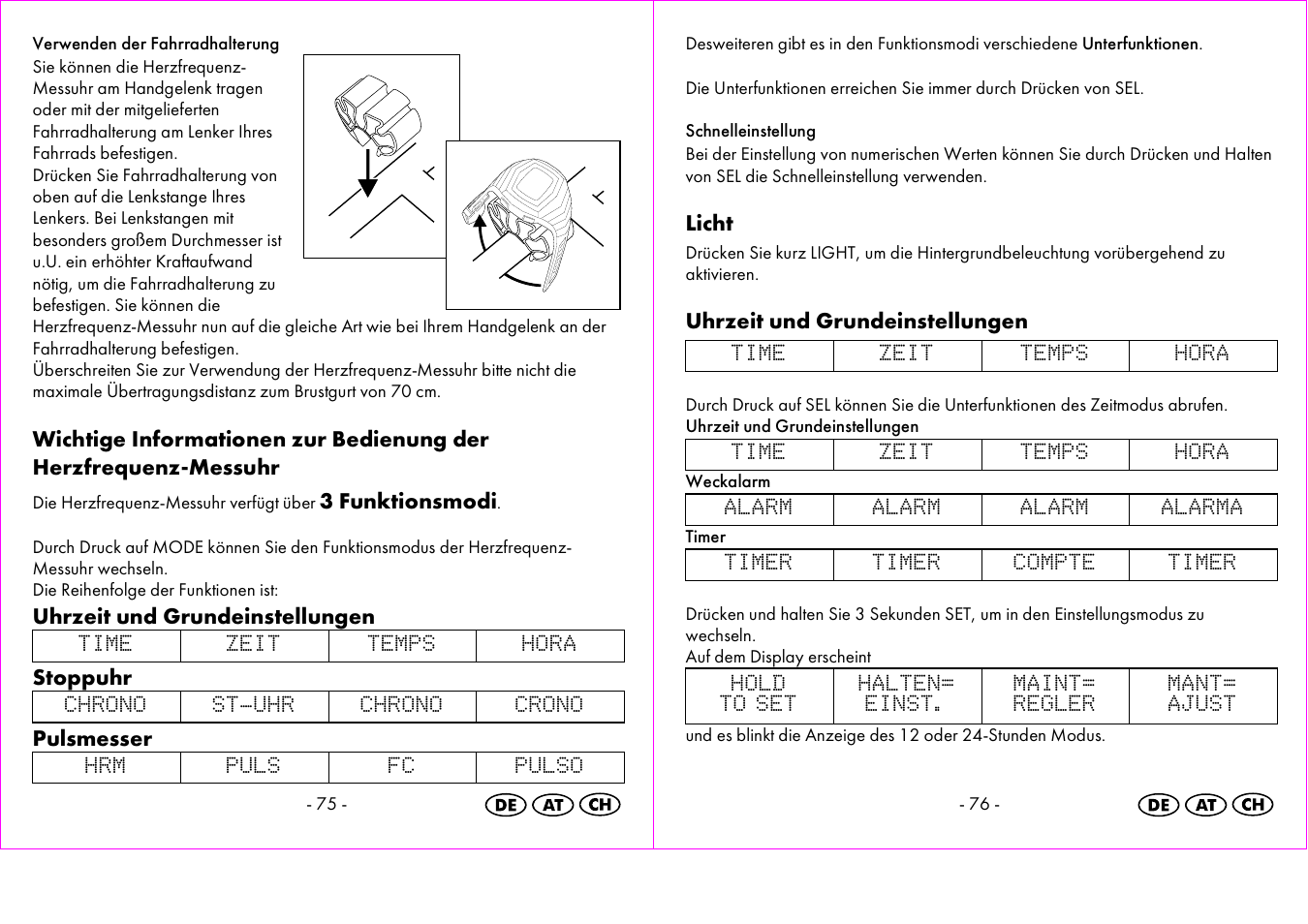 3 funktionsmodi, Uhrzeit und grundeinstellungen, Stoppuhr | Pulsmesser, Licht | Crivit 1-LD3473 User Manual | Page 39 / 47