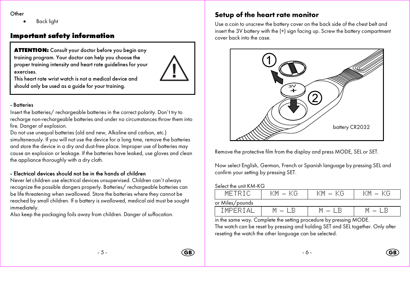 Important safety information, Setup of the heart rate monitor | Crivit 1-LD3473 User Manual | Page 4 / 47