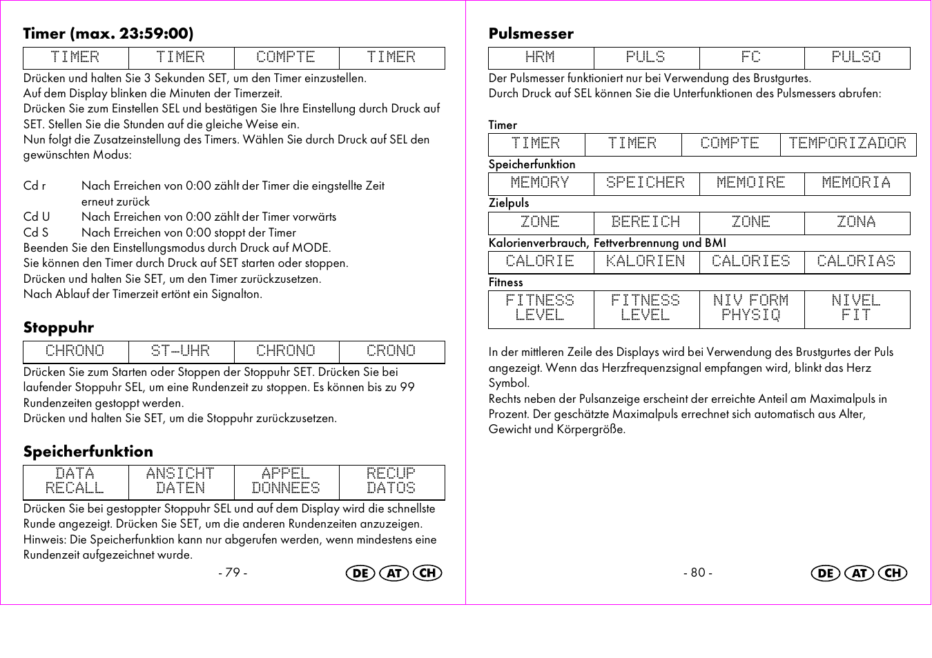 Stoppuhr, Speicherfunktion, Pulsmesser | Crivit 1-LD3473 User Manual | Page 41 / 47