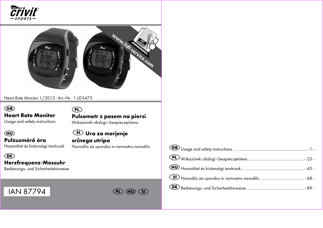 Crivit 1-LD3473 User Manual | 58 pages