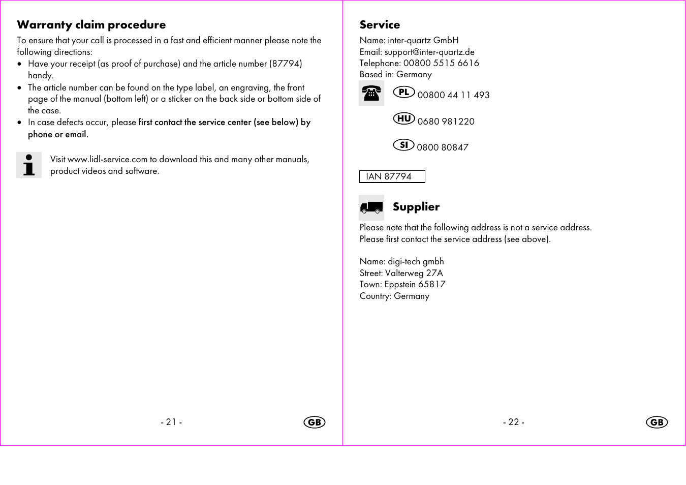 Crivit 1-LD3473 User Manual | Page 12 / 58