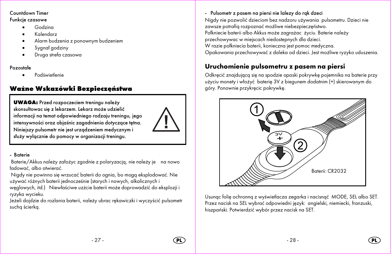 Ważne wskazówki bezpieczęństwa, Uruchomienie pulsometru z pasem na piersi | Crivit 1-LD3473 User Manual | Page 15 / 58