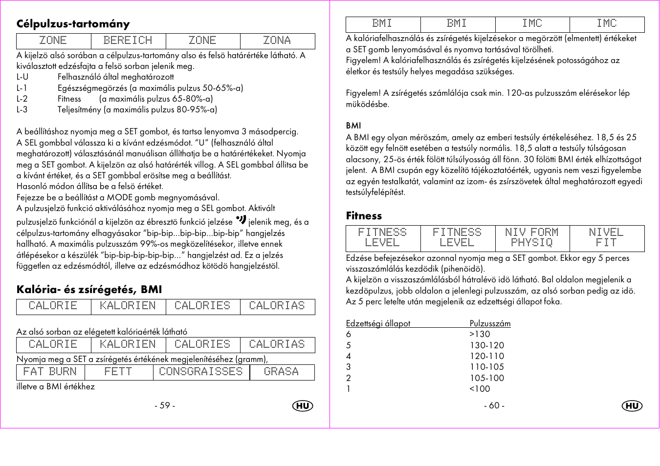 Célpulzus-tartomány, Kalória- és zsírégetés, bmi, Fitness | Crivit 1-LD3473 User Manual | Page 31 / 58