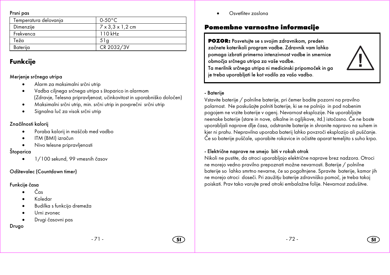 Funkcije, Pomembne varnostne informacije | Crivit 1-LD3473 User Manual | Page 37 / 58