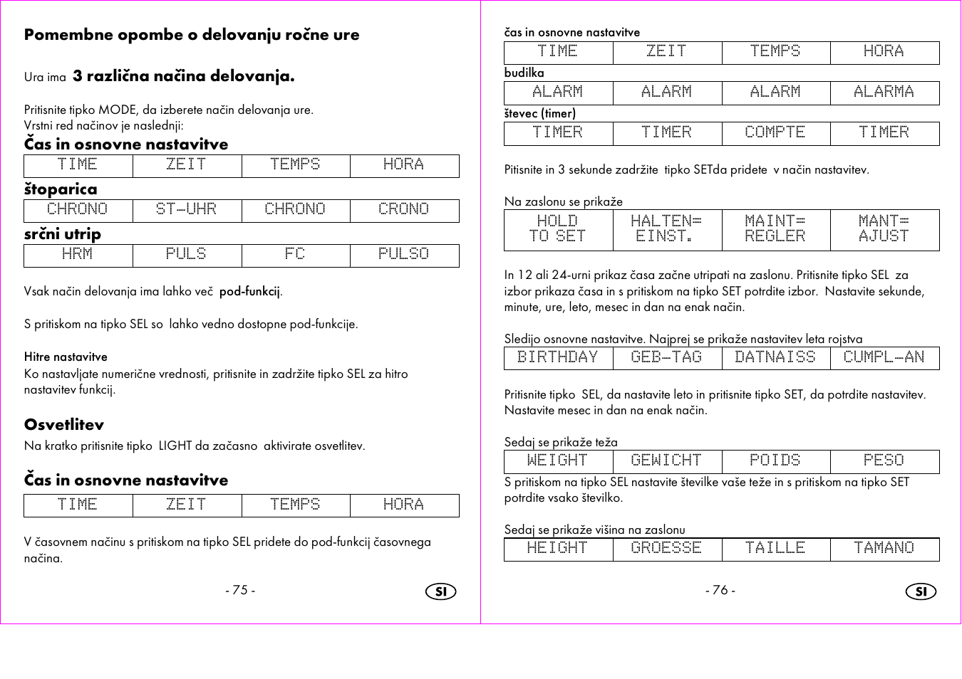 Pomembne opombe o delovanju ročne ure, 3 različna načina delovanja, Čas in osnovne nastavitve | Štoparica, Srčni utrip, Osvetlitev | Crivit 1-LD3473 User Manual | Page 39 / 58
