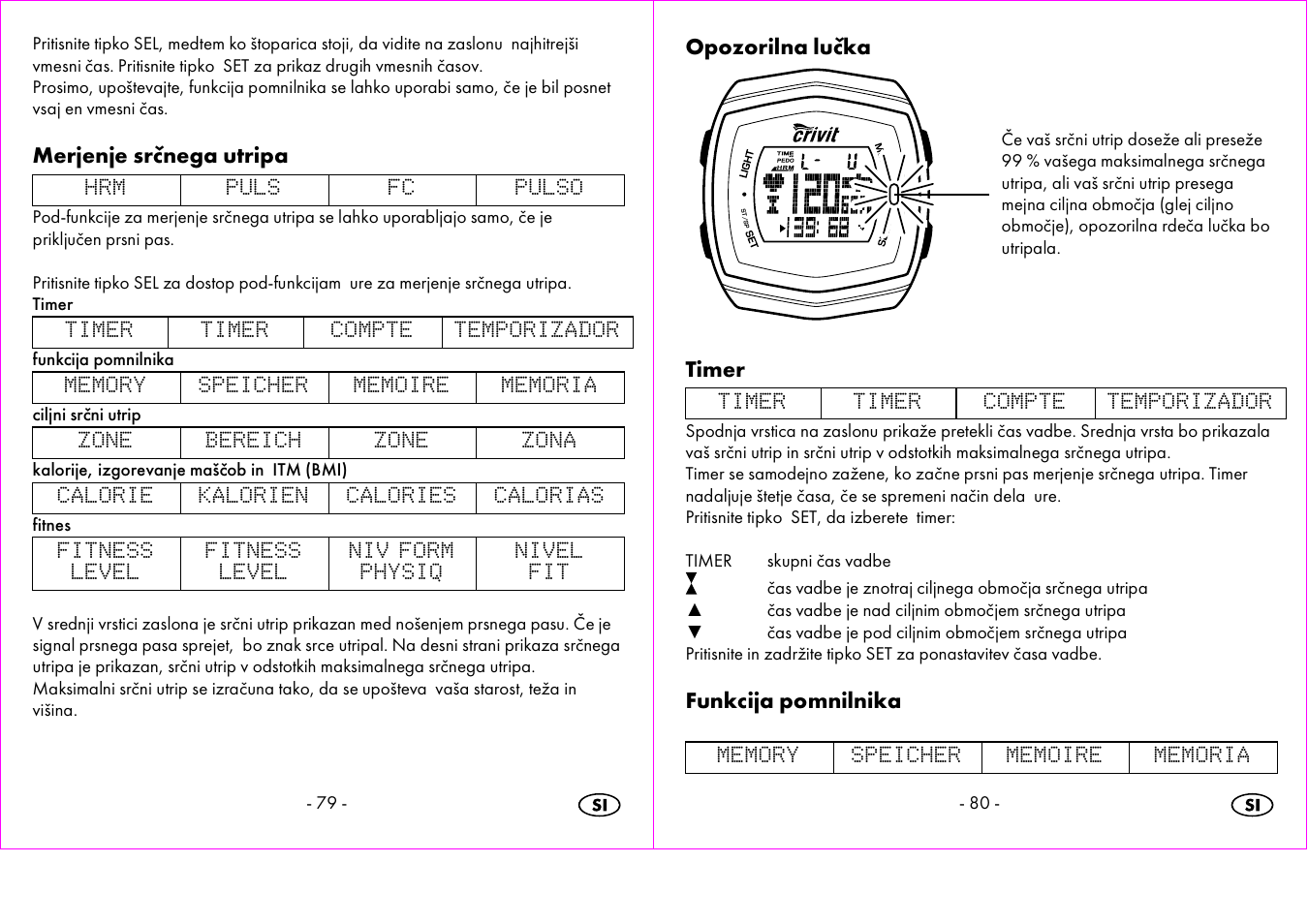 Merjenje srčnega utripa, Opozorilna lučka, Timer | Funkcija pomnilnika | Crivit 1-LD3473 User Manual | Page 41 / 58