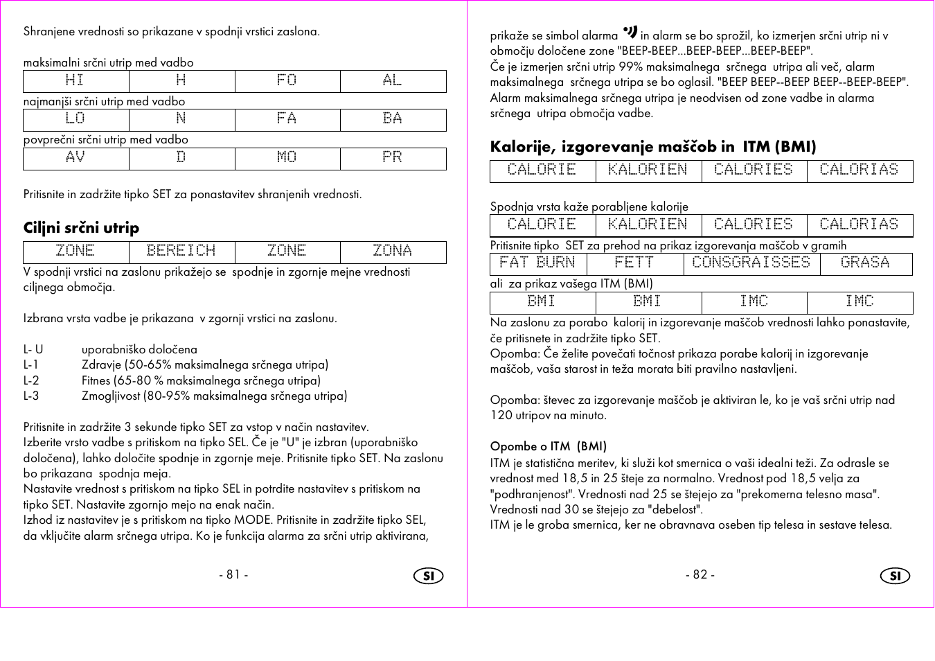 Ciljni srčni utrip, Kalorije, izgorevanje maščob in itm (bmi) | Crivit 1-LD3473 User Manual | Page 42 / 58