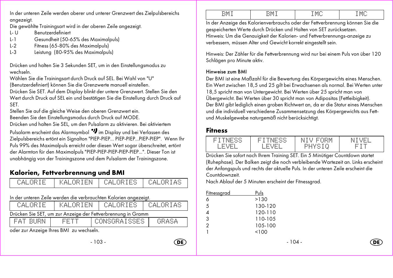 Kalorien, fettverbrennung und bmi, Fitness | Crivit 1-LD3473 User Manual | Page 53 / 58