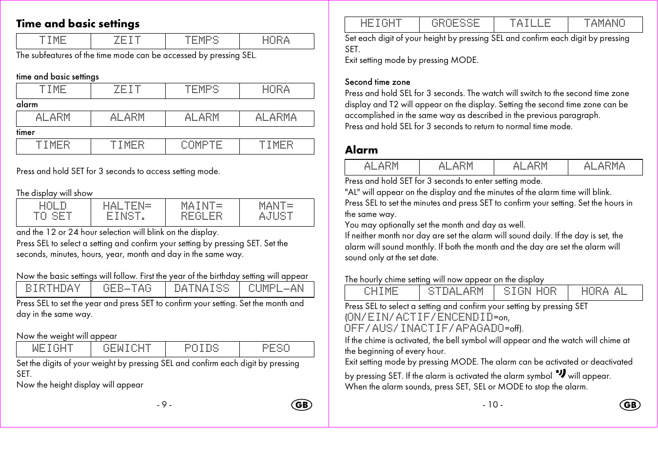 Time and basic settings, Alarm | Crivit 1-LD3473 User Manual | Page 6 / 58